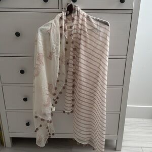 Chic Cream and Pink Zebra Oversized Scarf with Pom Poms and Bling